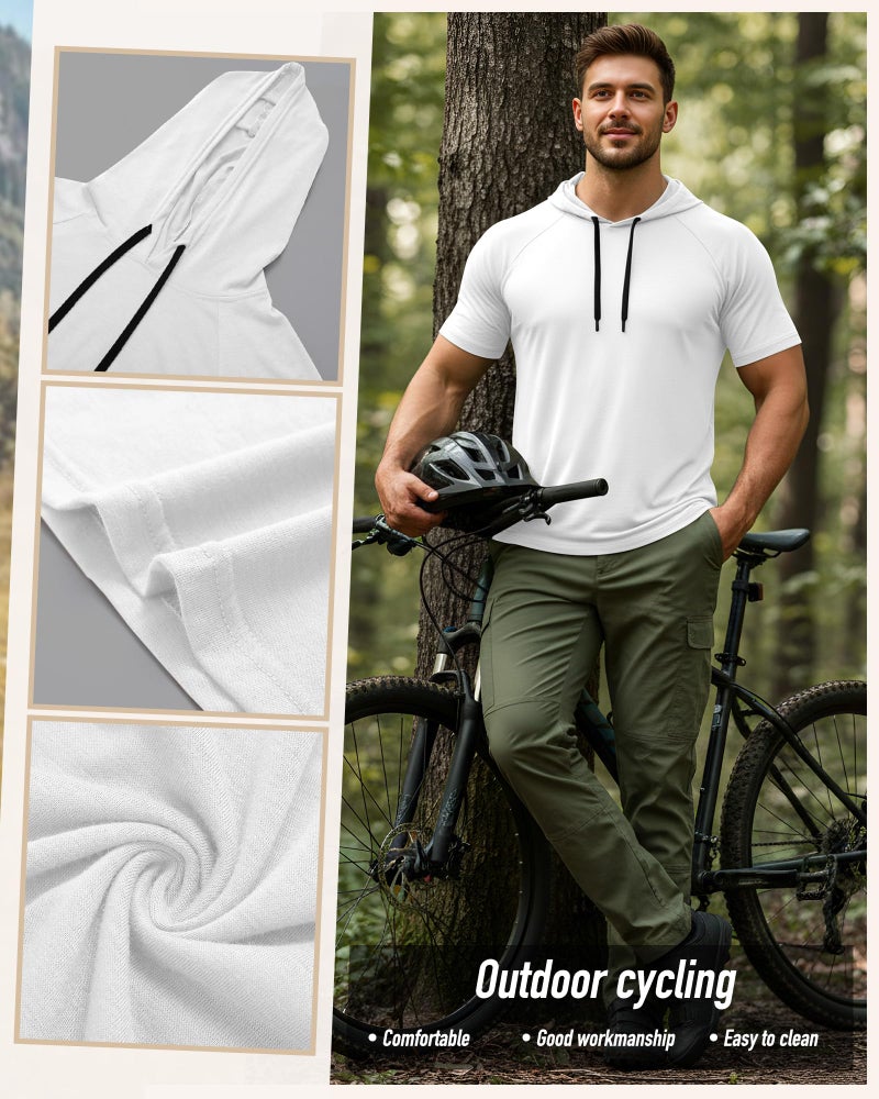 Ficerd 3 Pack Men's Short Sleeve Hoodies Workout Hooded T Shirts Lightweight Casual Athletic Running Pullover Sweatshirt(White, Gray, Black,Medium) - Image 5