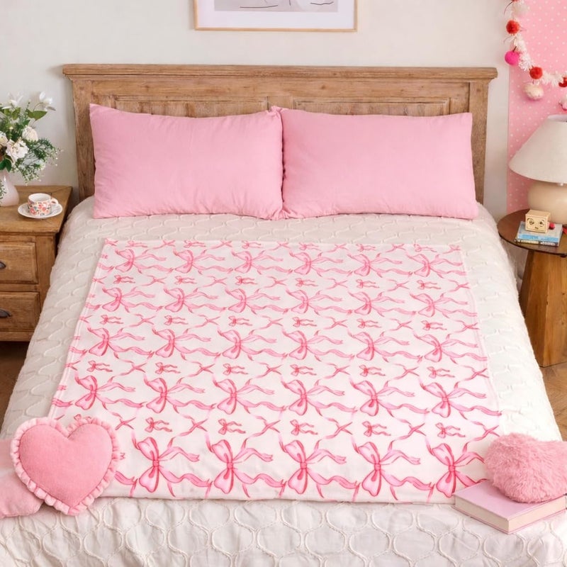 Jungle Star Pink Bow Throw Blanket â€“Easter Soft Fleece Blanket for Girls and Women, Coquette Aesthetic Room Decor for Bed, Couch, Chair, Preppy Bedroom or Gift, Cute Pink Bow Decor Blanket - Image 5