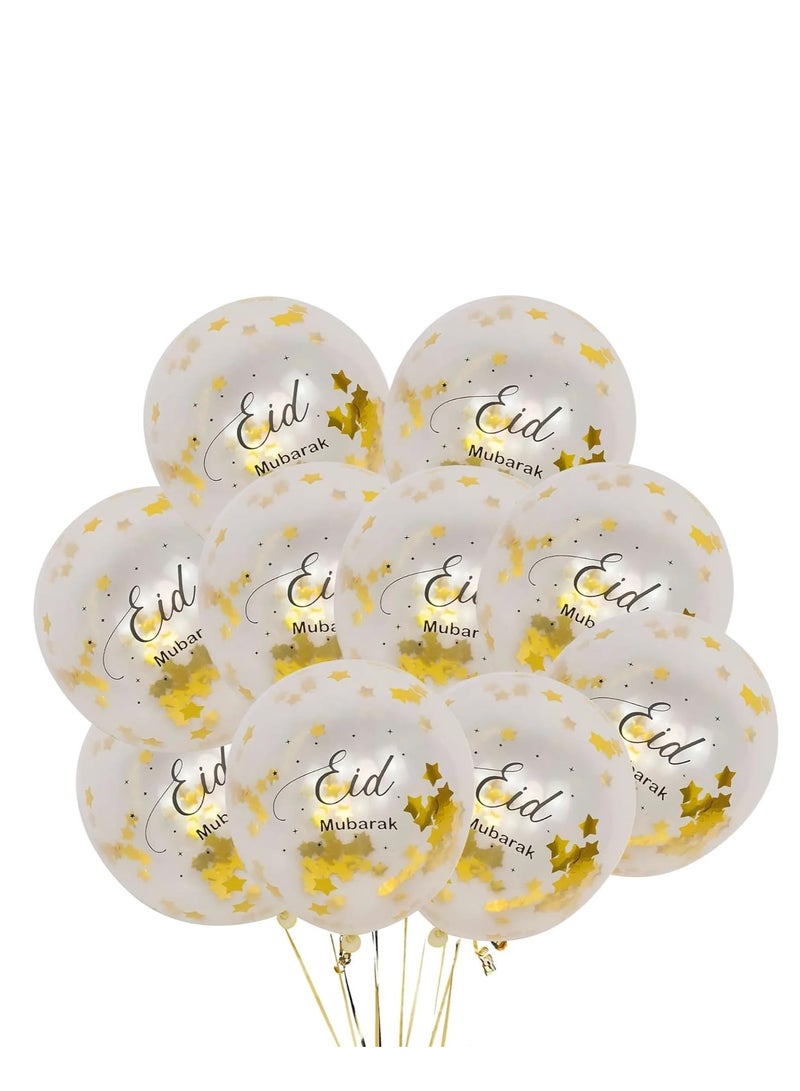 ThePartyPopper 10 Pcs Gold Star Eid Mubarak Confetti Balloons Set Eid Mubarak Party Decor Gold Confetti Balloon  - Image 1