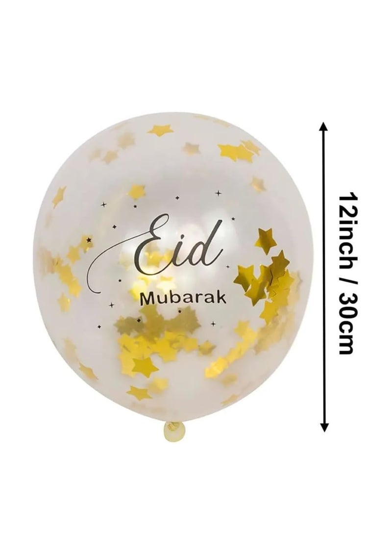 ThePartyPopper 10 Pcs Gold Star Eid Mubarak Confetti Balloons Set Eid Mubarak Party Decor Gold Confetti Balloon  - Image 2