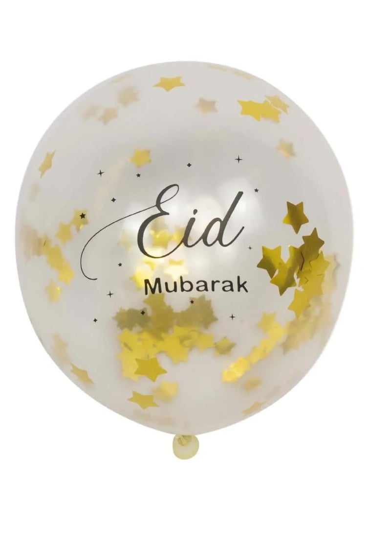ThePartyPopper 10 Pcs Gold Star Eid Mubarak Confetti Balloons Set Eid Mubarak Party Decor Gold Confetti Balloon  - Image 3