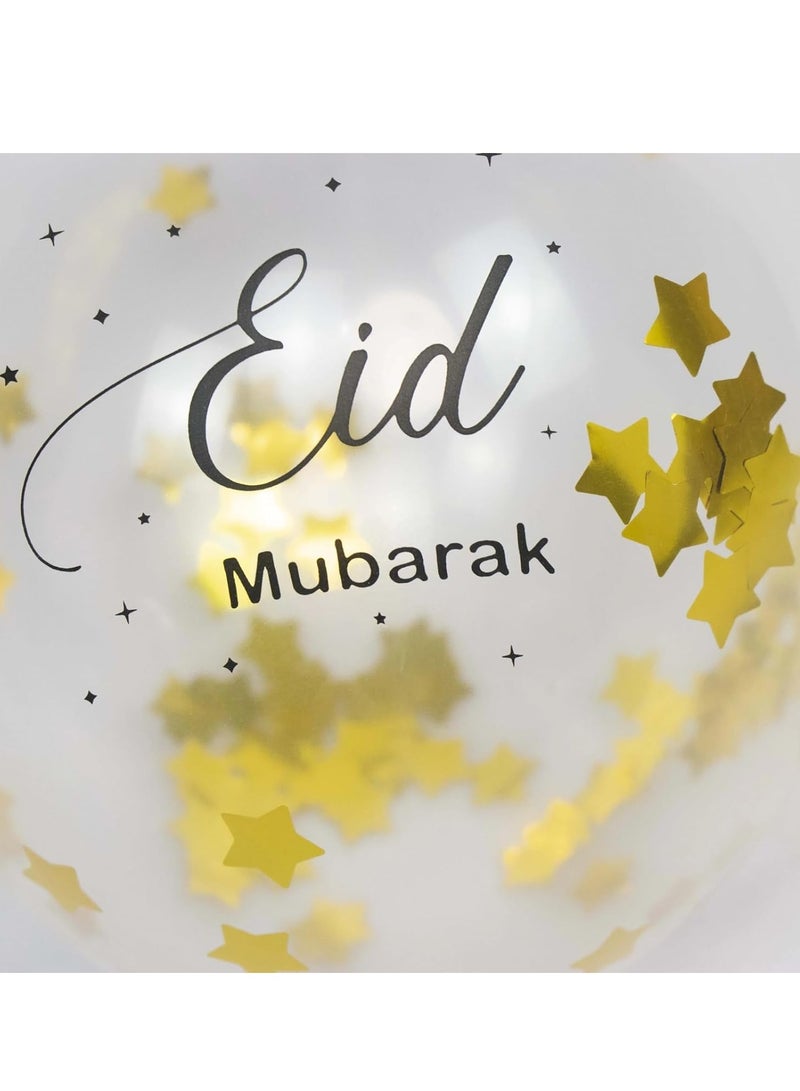 ThePartyPopper 10 Pcs Gold Star Eid Mubarak Confetti Balloons Set Eid Mubarak Party Decor Gold Confetti Balloon  - Image 4