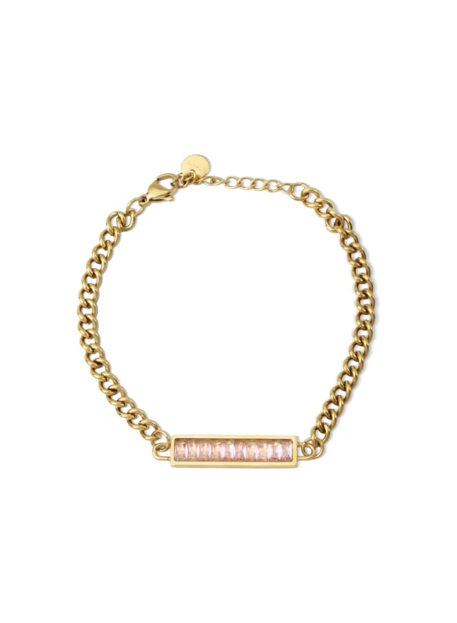 بالموناس 18K Gold Tone Plated Crystal Bar Cuban Chain Bracelet For Women - Waterproof & Anti-Tarnish