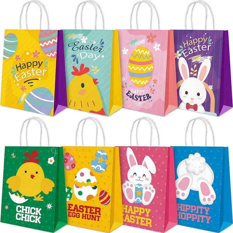Howzcci 12 Pack Easter Gift Treat Bags - 6.3 x 3.3 x 8.2 inch Egg Bunny Chick Colorful Goodie Bag Decorations for Easter Basket Stuffers Party Favor Gifts - Image 1