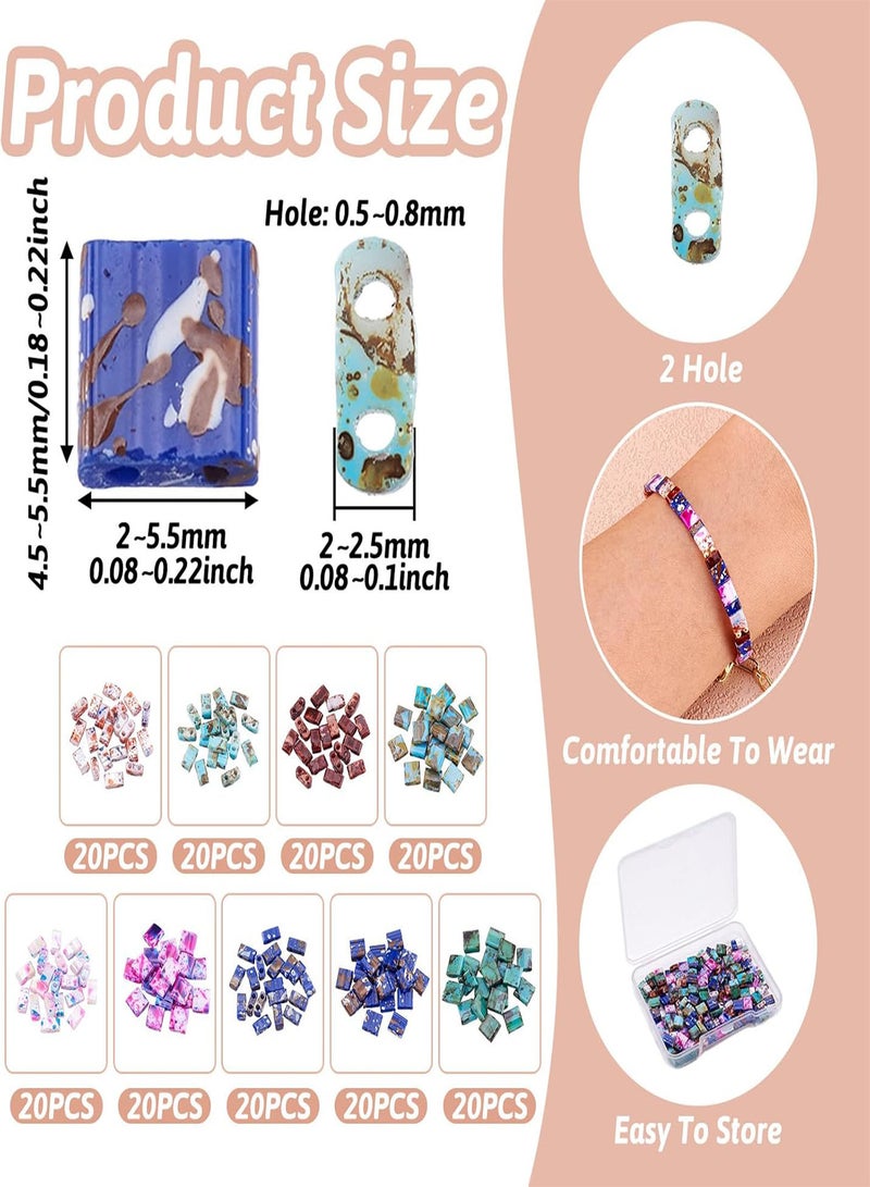 GGOOT Pandahall 180pcs Opaque Glass Tila Beads 9 Colors 2-Hole Square Rectangle Seed Beads for DIY Bracelet Pendant Necklace Earring Making  - Image 5