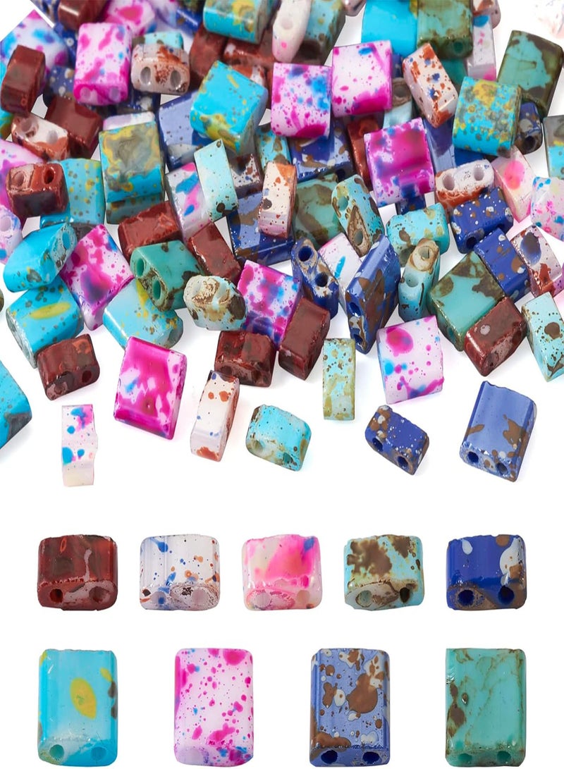 GGOOT Pandahall 180pcs Opaque Glass Tila Beads 9 Colors 2-Hole Square Rectangle Seed Beads for DIY Bracelet Pendant Necklace Earring Making  - Image 1