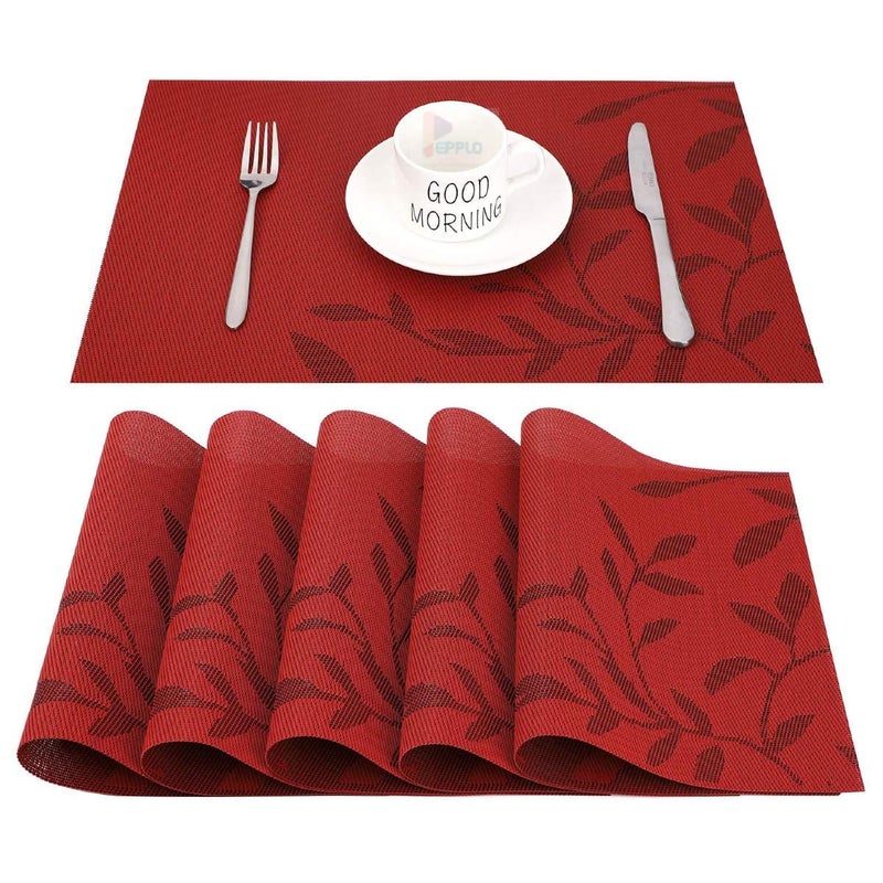 pepplo PVC Woven Heat Insulation Washable Durable Dining Table Placemats Set of 4/6 Pcs (RED) - Image 1
