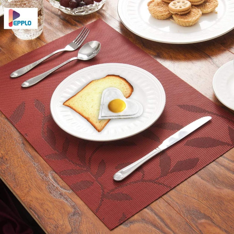 pepplo PVC Woven Heat Insulation Washable Durable Dining Table Placemats Set of 4/6 Pcs (RED) - Image 2