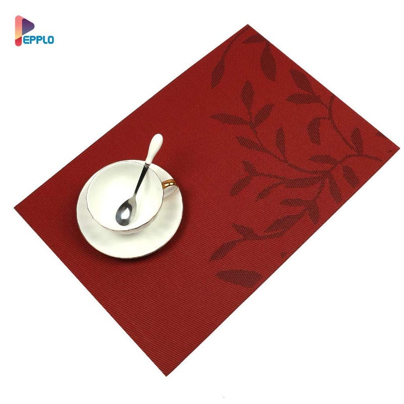 pepplo PVC Woven Heat Insulation Washable Durable Dining Table Placemats Set of 4/6 Pcs (RED) - Image 3