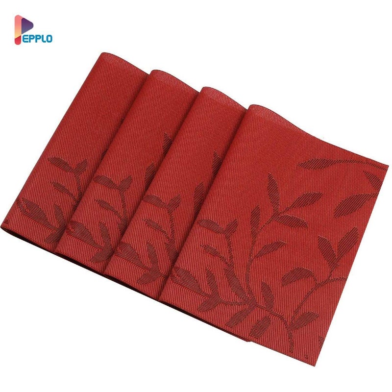 pepplo PVC Woven Heat Insulation Washable Durable Dining Table Placemats Set of 4/6 Pcs (RED) - Image 4