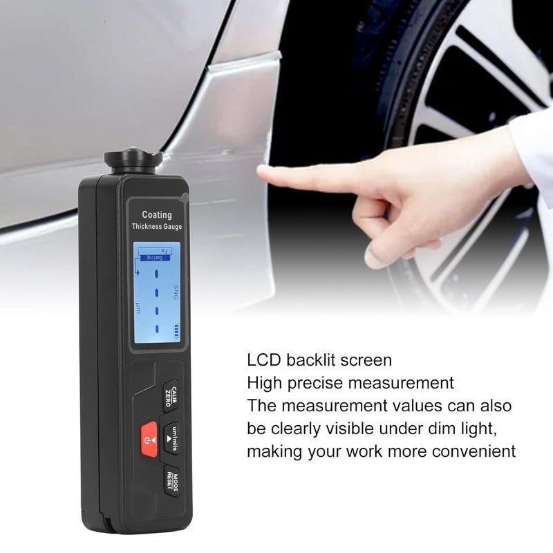 مقياس سمك طلاء الطلاء الرقمي التعرف التلقائي شاشة LCD مضاءة خلفيًا استهلاك منخفض للطاقة - Image 3