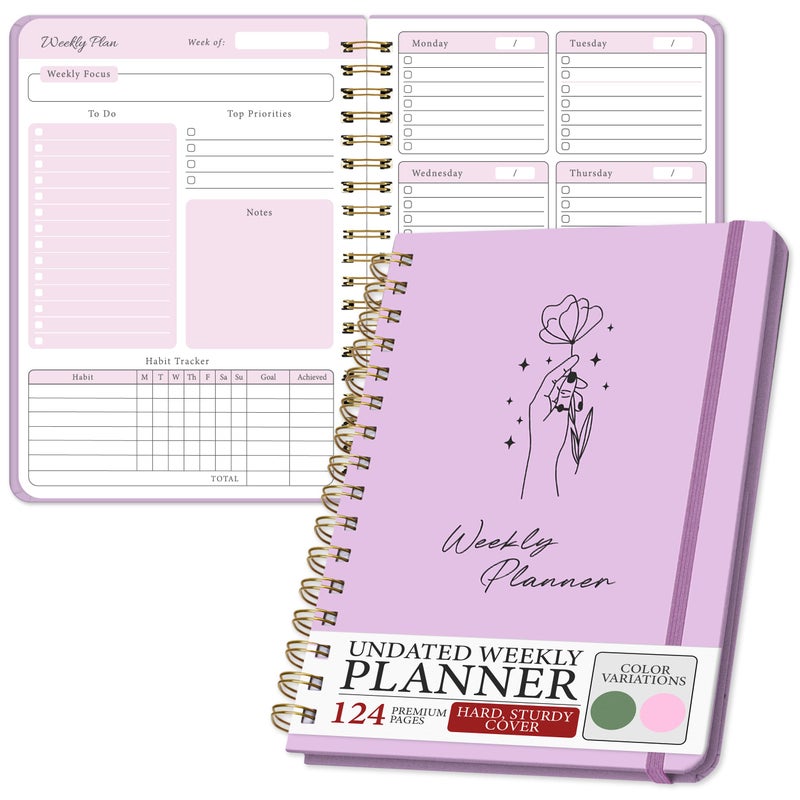 Only Zest Undated Weekly Planner â€“ Minimalist Notebook for Work, Home & Daily Writing | Simple Matte Planner for Goals, Appointments, Notes & Productivity, Elegant Cardstock Pages, Purple - Image 1