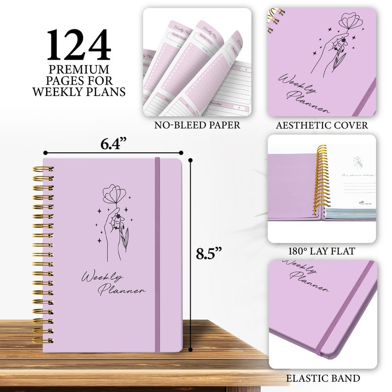 Only Zest Undated Weekly Planner â€“ Minimalist Notebook for Work, Home & Daily Writing | Simple Matte Planner for Goals, Appointments, Notes & Productivity, Elegant Cardstock Pages, Purple - Image 2