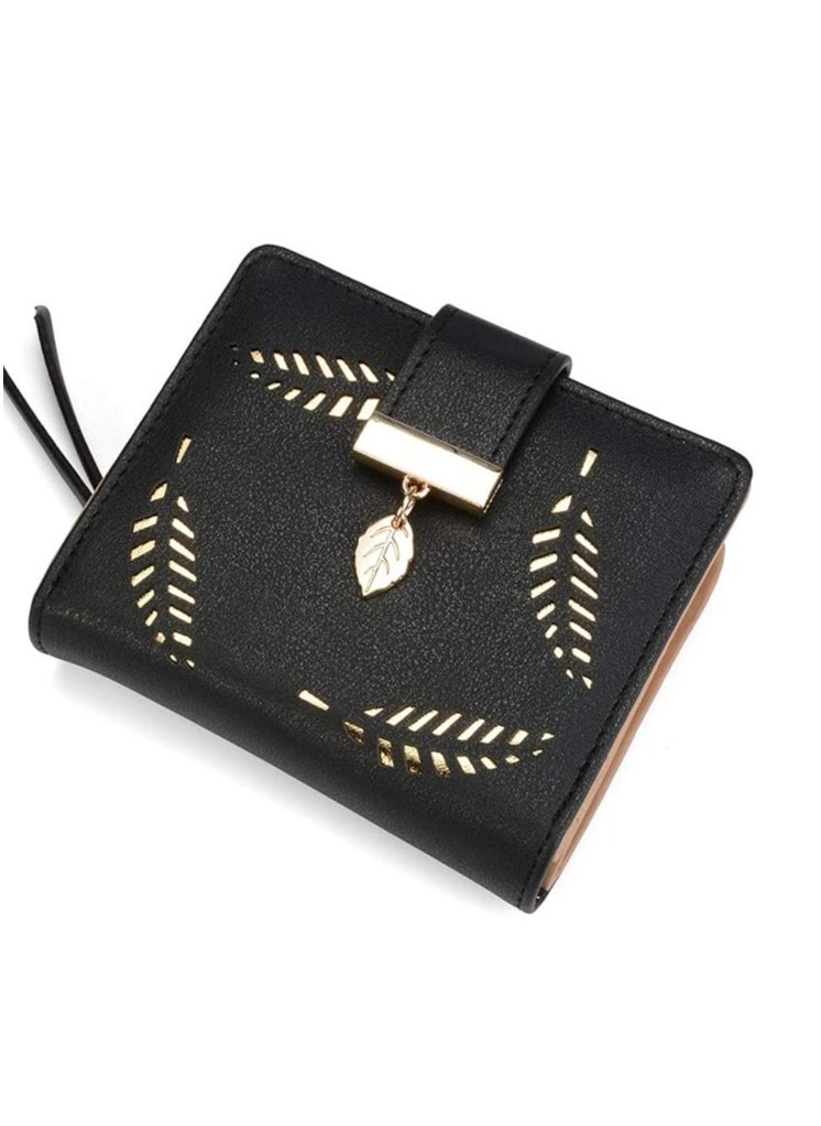INOVERA (LABEL) Women's Rose Gold Vegan Leather Leaf Bi-fold Card Coin Holder Small Wallet  - Image 1