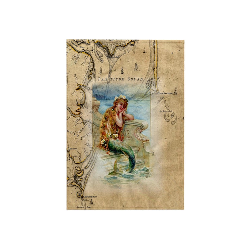 3D Rose Print of Vintage Map Outer Banks with Mermaid TWL_204851_1 Towel 15 x 22