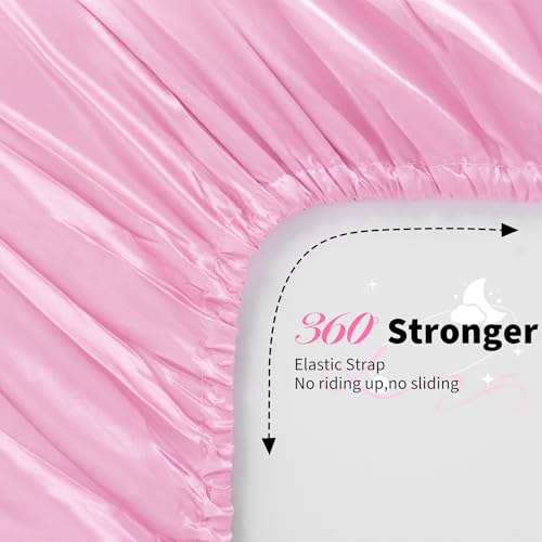 NSGZ 3 Pcs Satin Fitted Sheet and Pillowcase Set, Queen Silky Bottom Bedsheet Fit up to 15 Inch Deep Pocket Mattress, Pink Soft Satin Bedding Includes 1 Fitted Sheet and 2 Pillowcases - Image 5