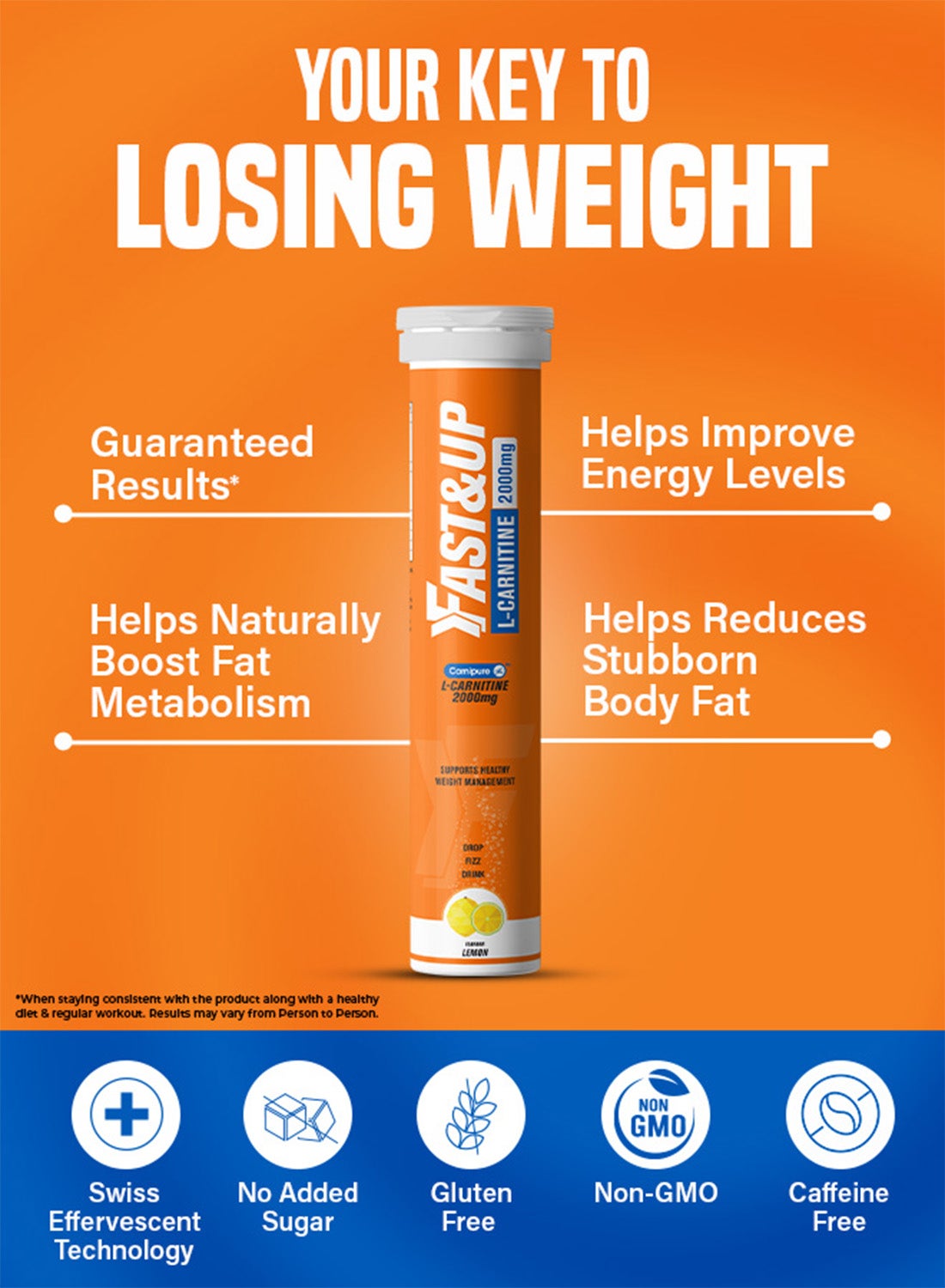 Fast&Up L-Carnitine Lemon Effervescent Tablets 2000mg 20'S