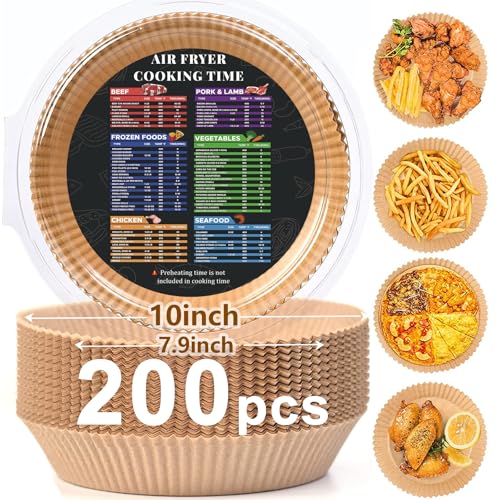 Adhjito 200PCS Air Fryer Liners Disposable: Round 7.9 Inch Non-Stick Airfryer Paper Liners - Food Grade Parchment Paper for 5 6 7 8 QT Air Fryer Baking and Roasting - Waterproof and OilProof (10 Inch on Top) - Image 1