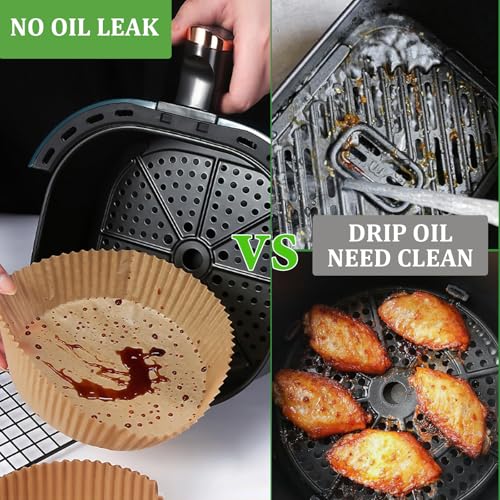 Adhjito 200PCS Air Fryer Liners Disposable: Round 7.9 Inch Non-Stick Airfryer Paper Liners - Food Grade Parchment Paper for 5 6 7 8 QT Air Fryer Baking and Roasting - Waterproof and OilProof (10 Inch on Top) - Image 3