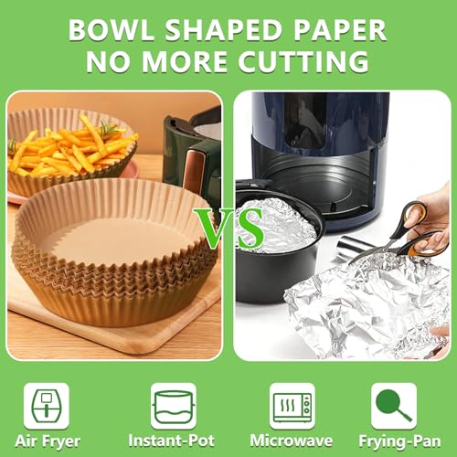 Adhjito 200PCS Air Fryer Liners Disposable: Round 7.9 Inch Non-Stick Airfryer Paper Liners - Food Grade Parchment Paper for 5 6 7 8 QT Air Fryer Baking and Roasting - Waterproof and OilProof (10 Inch on Top) - Image 4