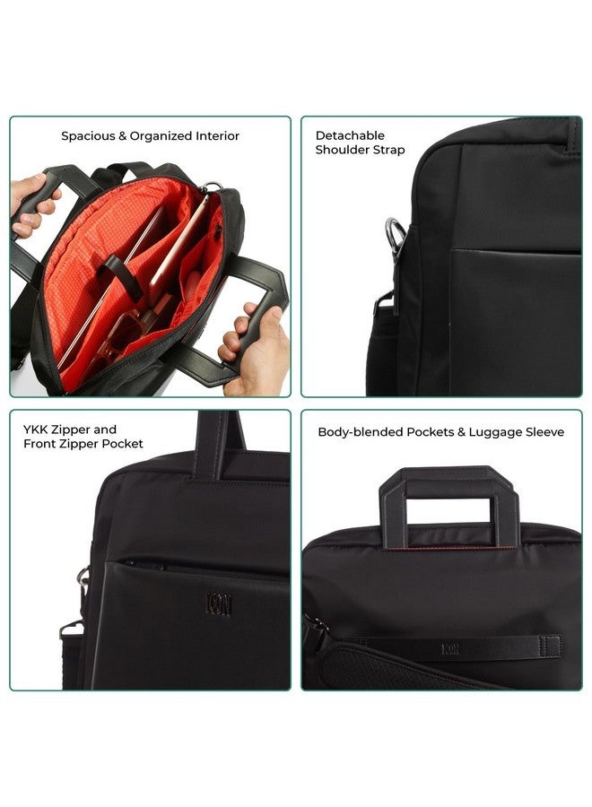ICON حقيبة لابتوب ICON 10L | جلد نباتي فاخر، تناسب لابتوبات 15.6" | سحابات YKK، جيب سري، غلاف للأمتعة، قسم لابتوب مبطن، مقاومة للماء وحقيبة لابتوب للجنسين (أسود) - Image 3