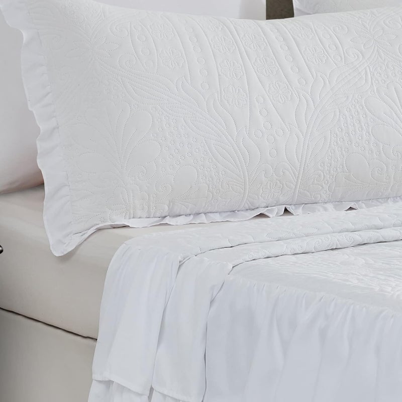 CHIXIN Ruffle Skirt Bedspread Full Size - 30" Long Drop, Shabby Chic Style, Lightweight Bedding Cover, 3 Piece Set, Chic Layers, Pure White - Image 3