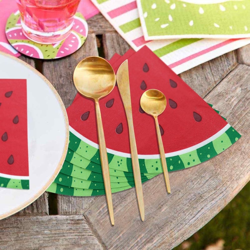 PTECDROTS 100Pcs Watermelon Napkins, Disposable Watermelon Slices Napkins, Picnic Napkins for Kids Baby Shower Summer Tropical Fruit Watermelon Party Supplies, 13 x 13 Inches - Image 4