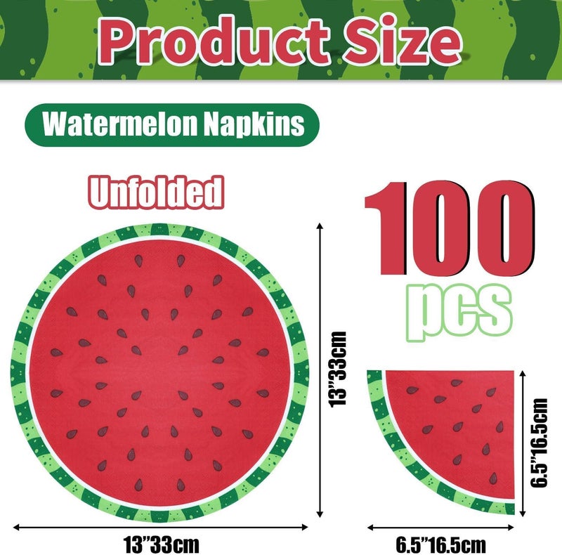 PTECDROTS 100Pcs Watermelon Napkins, Disposable Watermelon Slices Napkins, Picnic Napkins for Kids Baby Shower Summer Tropical Fruit Watermelon Party Supplies, 13 x 13 Inches - Image 2