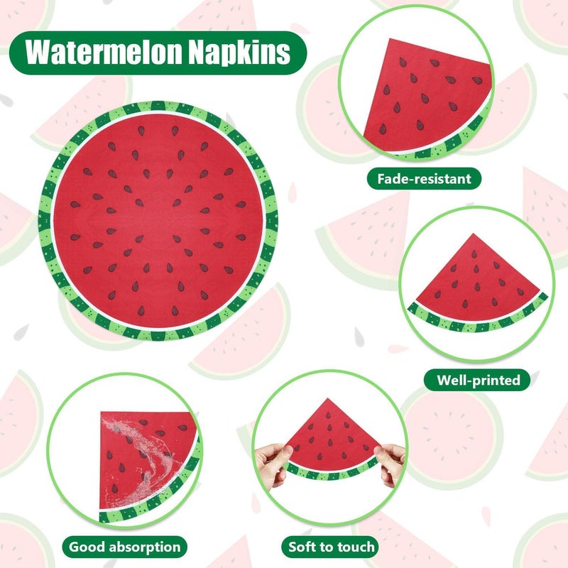 PTECDROTS 100Pcs Watermelon Napkins, Disposable Watermelon Slices Napkins, Picnic Napkins for Kids Baby Shower Summer Tropical Fruit Watermelon Party Supplies, 13 x 13 Inches - Image 3