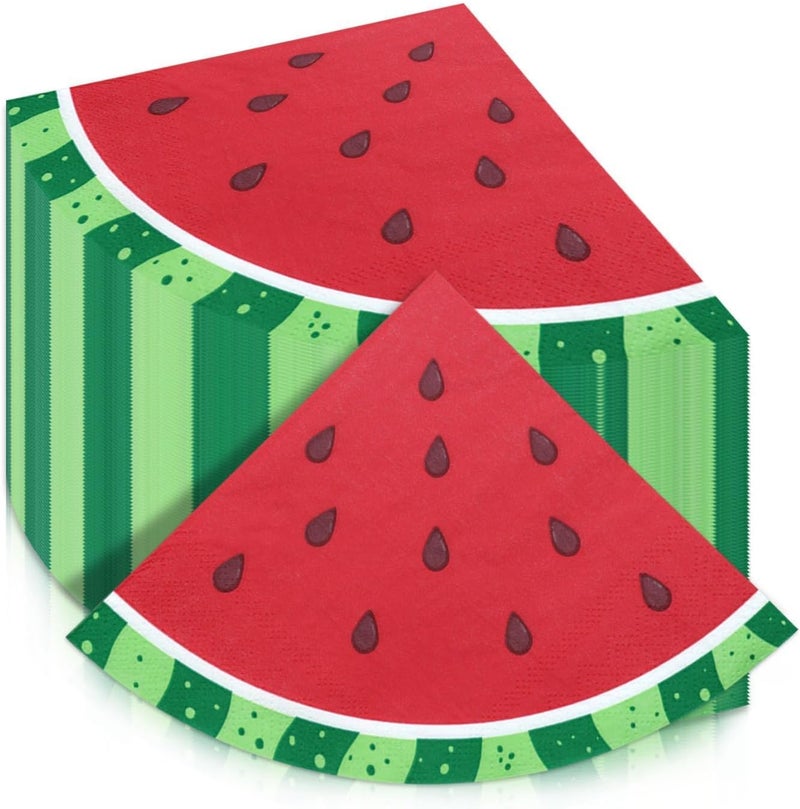 PTECDROTS 100Pcs Watermelon Napkins, Disposable Watermelon Slices Napkins, Picnic Napkins for Kids Baby Shower Summer Tropical Fruit Watermelon Party Supplies, 13 x 13 Inches - Image 1