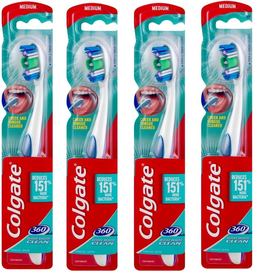 Colgate 4 x Colgate 360 Whole Mouth Clean Toothbrush with Tongue Cleaner MEDIUM