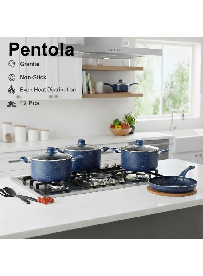 Pentola 12Pcs Granite Nonstick Cookware Set, Blue - Image 1