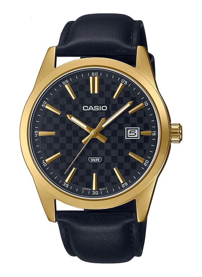 CASIO - Casio Men Watch Analog Date Display Black Dial Leather Band Gold Ion Plated Case MTP-VD03GL-1AUD - Image 1