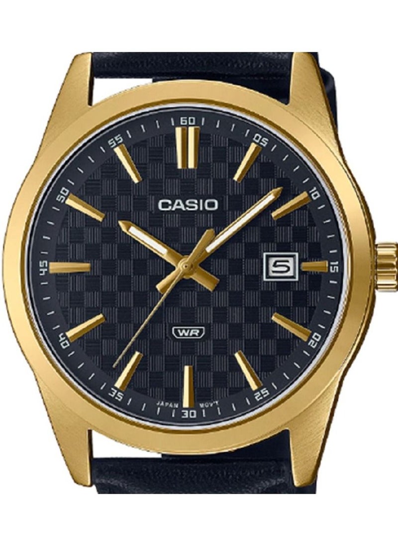 CASIO - Casio Men Watch Analog Date Display Black Dial Leather Band Gold Ion Plated Case MTP-VD03GL-1AUD - Image 1