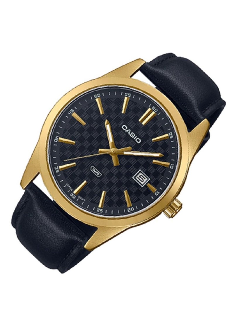 CASIO - Casio Men Watch Analog Date Display Black Dial Leather Band Gold Ion Plated Case MTP-VD03GL-1AUD - Image 1