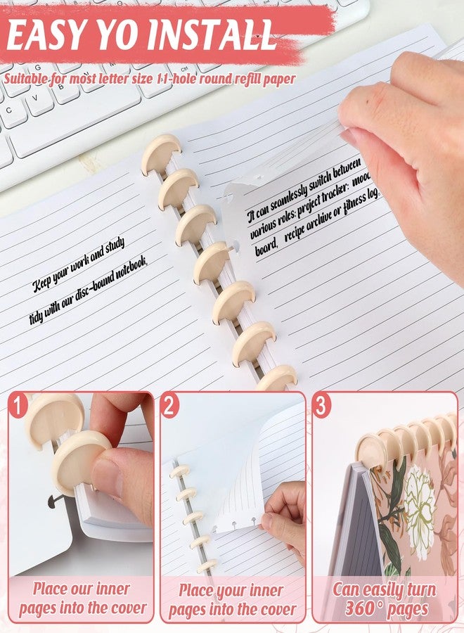 مجموعة من 4 دفاتر ذات أقراص، غلاف وأقراص، مقاس A4 (8.5 × 11 بوصة)، بنقوش ملونة، نظام تخطيط ذو 11 فتحة، مقاوم للماء، ملحقات دفتر ملاحظات قابل للتخصيص، دفتر ملاحظات قابل لملء الصفحات المكتبية - Image 4