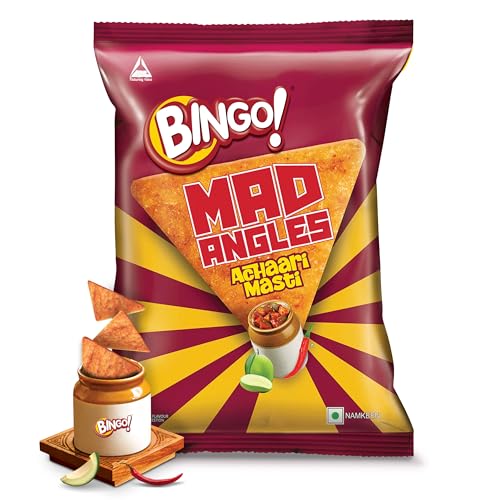 Bingo! Mad Angles Achaari Masti – Desi Mango Pickle Flavour Crunchy Triangle Chips | Tasty Snack for Any Time Cravings, 64g/60g (weight May Vary) - Image 1