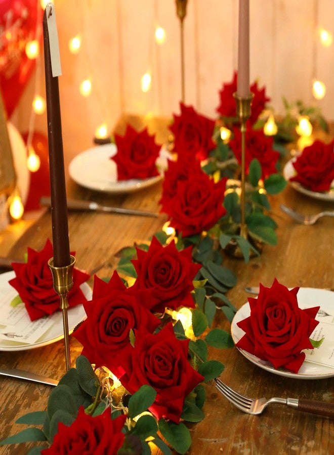 Floweroyal 15PCS Red Roses Artificial Flowers 4.33" Velvet Flowers with Long Stem Fake Roses for Valentine's Day, Wedding Bridal Bouquets, Floral Arrangement, Table Centerpieces, Home Decorations - Image 5