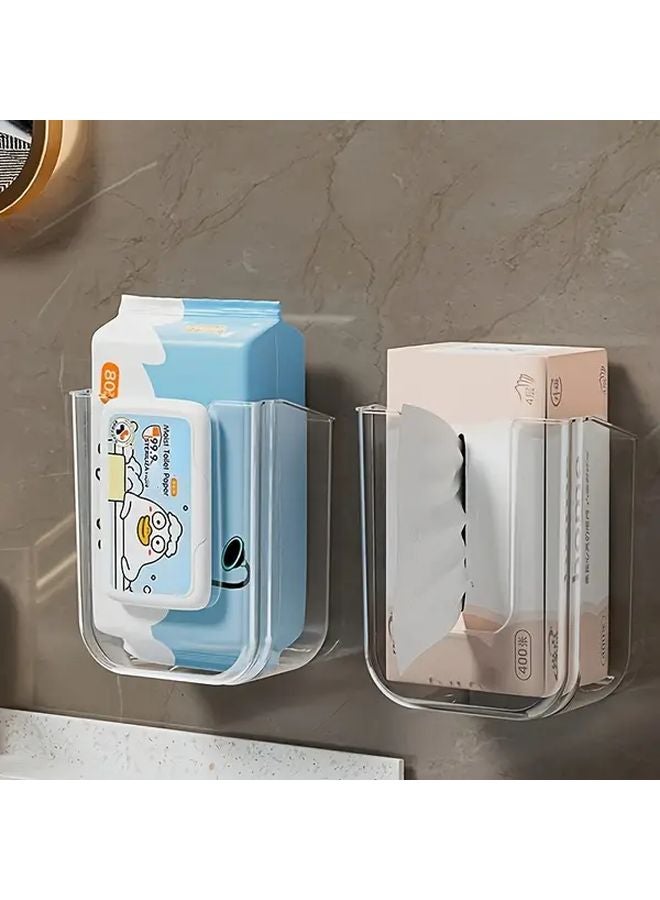 حامل مناديل مبللة شفاف أبيض ذاتي اللصق للحائط مصنوع من البلاستيك المتين - Image 2