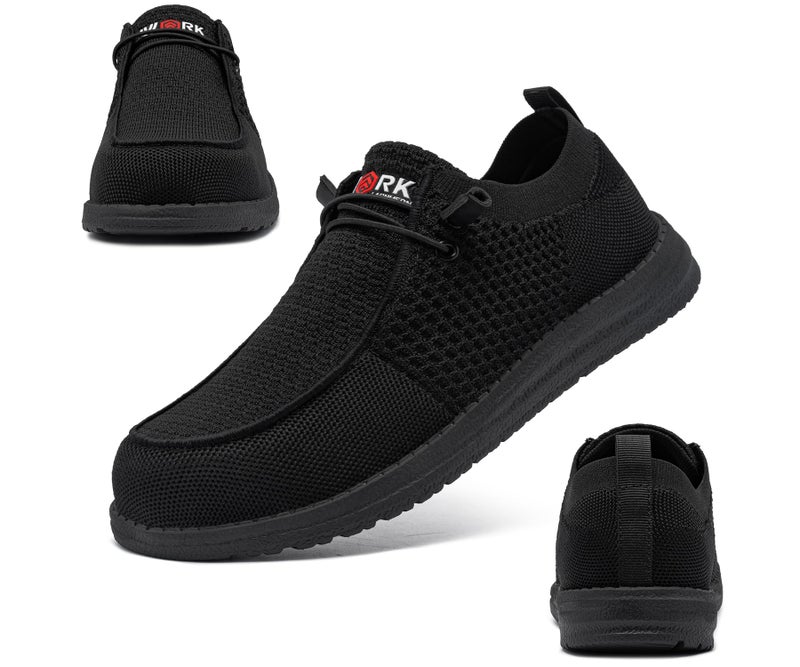 LARNMERN Slip On Steel Toe Shoes Men Lightweight Comfortable Lounging Walking Sneakers Safety Work Steel Toe Loafers(8 Wide Men, Black) - Image 4