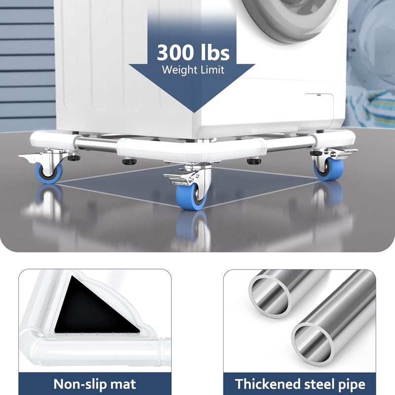 SPACECARE Mobile Roller with 4 Locking Wheels - Adjustable Furniture Dolly Washing Machine Stand Refrigerator Base Moving Cart- Off White - Image 4