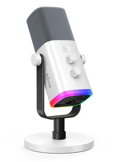 FIFINE FIFINE XLR/USB Gaming Microphone for Streaming Podcasting, PC Computer RGB Mic for PS4/PS5, with Gain Knob, Mic Mute, Monitoring Jack, Gamer Mic for Recording Video Creation Ampli Game AM8 White  - Image 1
