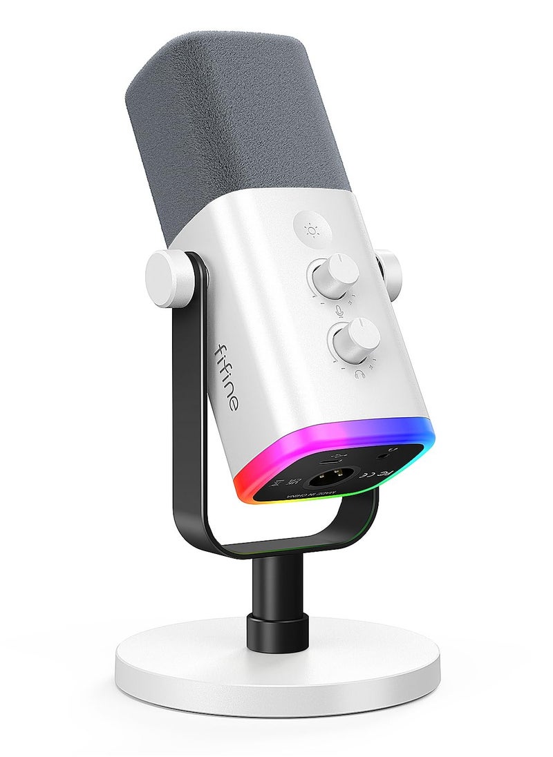 FIFINE - FIFINE XLR/USB Gaming Microphone for Streaming Podcasting, PC Computer RGB Mic for PS4/PS5, with Gain Knob, Mic Mute, Monitoring Jack, Gamer Mic for Recording Video Creation Ampli Game AM8 White - Image 1