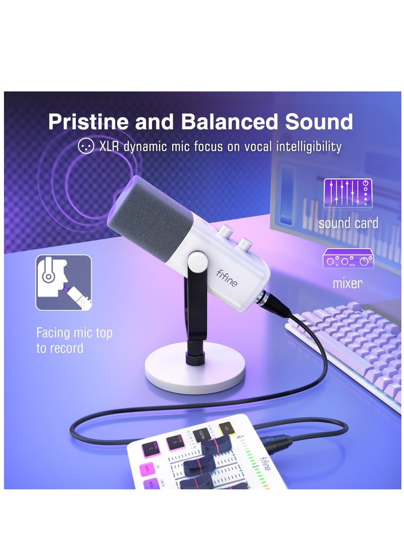 FIFINE - FIFINE XLR/USB Gaming Microphone for Streaming Podcasting, PC Computer RGB Mic for PS4/PS5, with Gain Knob, Mic Mute, Monitoring Jack, Gamer Mic for Recording Video Creation Ampli Game AM8 White - Image 1
