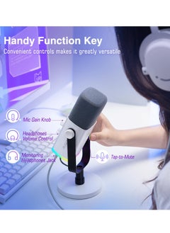FIFINE FIFINE XLR/USB Gaming Microphone for Streaming Podcasting, PC Computer RGB Mic for PS4/PS5, with Gain Knob, Mic Mute, Monitoring Jack, Gamer Mic for Recording Video Creation Ampli Game AM8 White  - Image 5