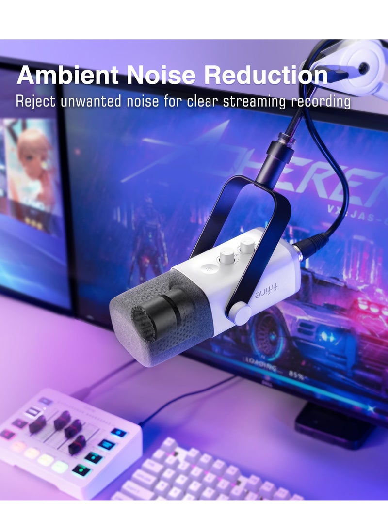 FIFINE - FIFINE XLR/USB Gaming Microphone for Streaming Podcasting, PC Computer RGB Mic for PS4/PS5, with Gain Knob, Mic Mute, Monitoring Jack, Gamer Mic for Recording Video Creation Ampli Game AM8 White - Image 1
