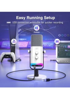 FIFINE FIFINE XLR/USB Gaming Microphone for Streaming Podcasting, PC Computer RGB Mic for PS4/PS5, with Gain Knob, Mic Mute, Monitoring Jack, Gamer Mic for Recording Video Creation Ampli Game AM8 White  - Image 3