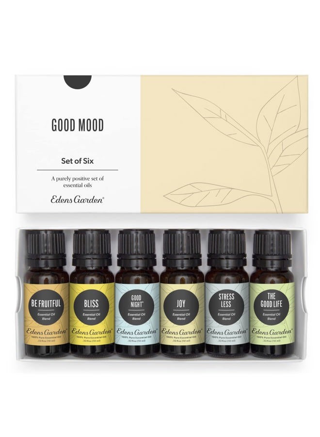 Good Mood Essential Oil 6 Set, Best 100% Pure Aromatherapy Uplifting Kit (for Diffuser- Energy & Stress), 10 ml