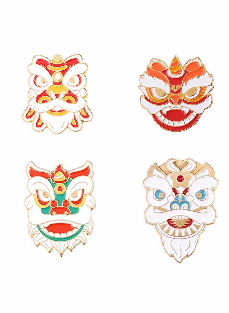 Chinese Lion Dance Enamel Pin Set for Kids Gift Cute Backpack Accessories 4 Pieces - Image 1