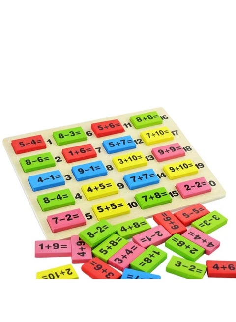 Wooden Math Learning Board Toy, Montessori 1-100 Consecutive Numbers Hundred Digital Board Preschool Educational Counting Game for Kids, Wooden Building Blocks Domino Game